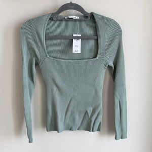 Abercrombie & Fitch Ribbed Long Sleeve Top - Sage